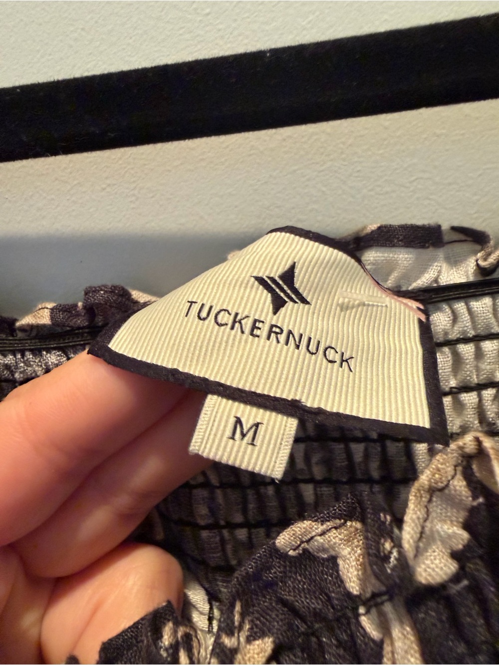 Tuckernuck Hemmings 100% Linen Black and Cream Smocked Square-Neck Midi Dress - Picture 3 of 5